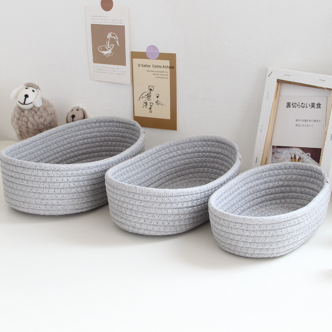 Storage box desktop miscellaneous items storage basket cosmetics snacks hallway hand woven cotton thread storage basket