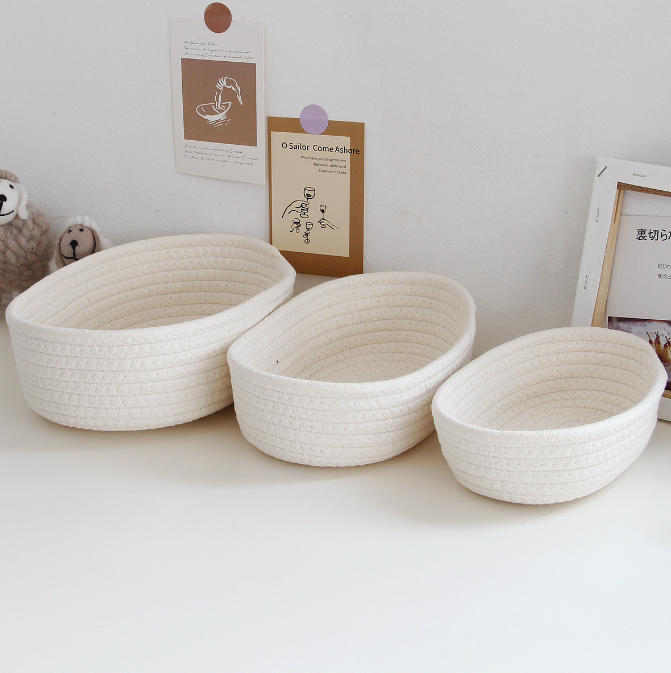 Storage box desktop miscellaneous items storage basket cosmetics snacks hallway hand woven cotton thread storage basket