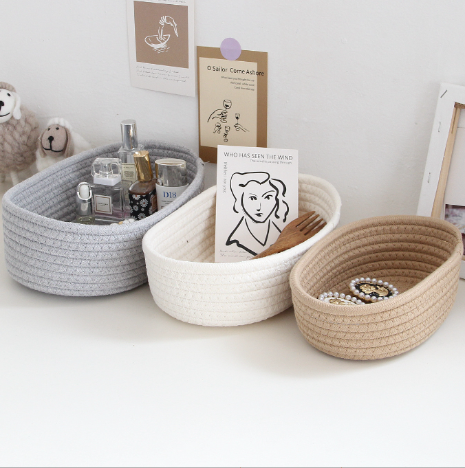 Storage box desktop miscellaneous items storage basket cosmetics snacks hallway hand woven cotton thread storage basket